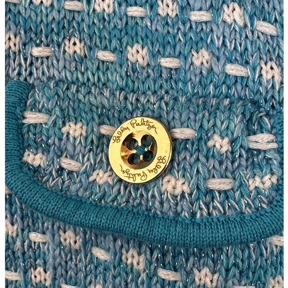 Lilly Pulitzer NWOT Kienna Woven Knit Cardigan Cumulus Blue Metallic XSmall - Picture 6 of 16